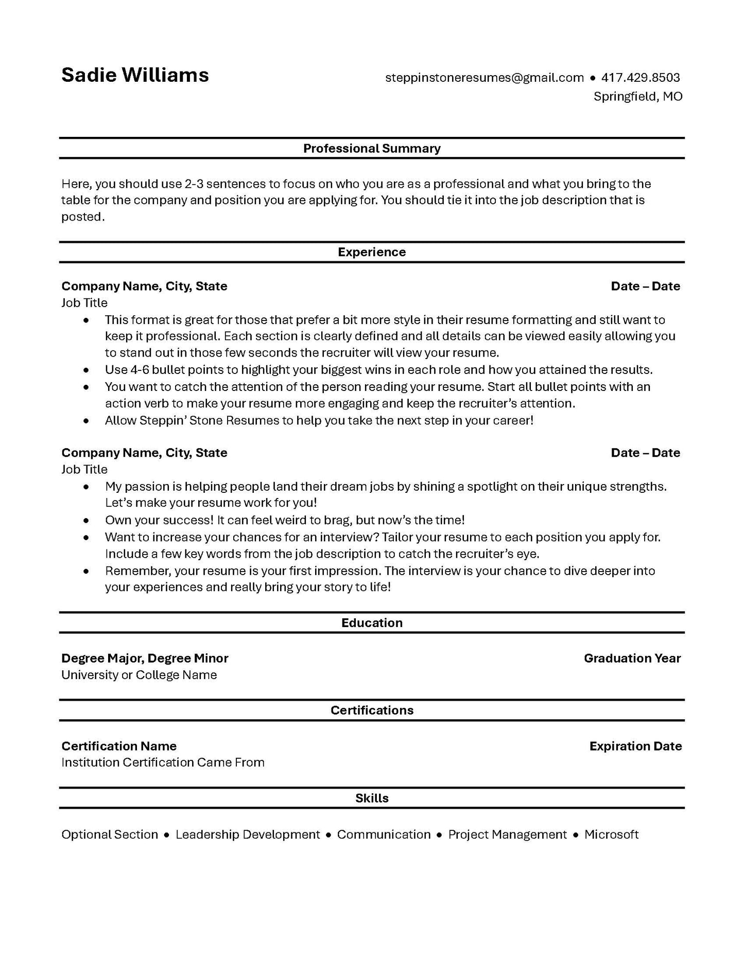 Best Professional Resume Template 2025